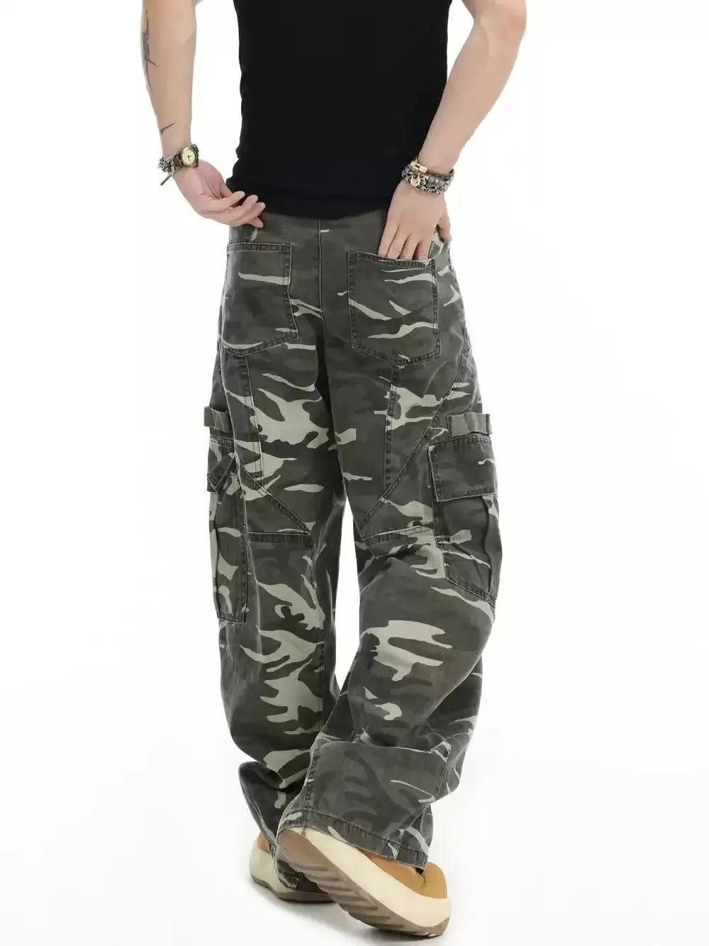 Faded Camo Big Pocket Cargo Pants Korean Street Fashion Pants By INS Korea Shop Online at OH Vault