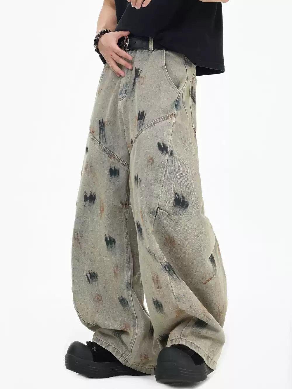 Structured Paint Smudged Barrel Jeans Korean Street Fashion Jeans By INS Korea Shop Online at OH Vault