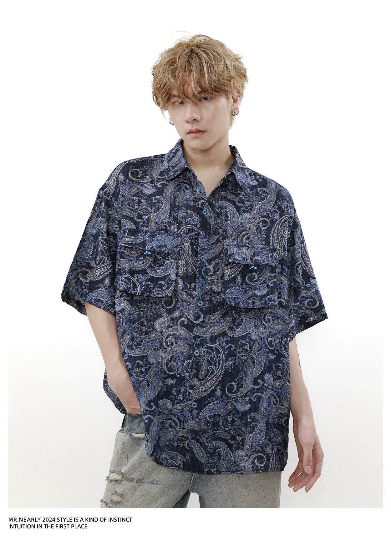 Cashew Flower Pattern Short Sleeve Shirt Korean Street Fashion Shirt By Mr Nearly Shop Online at OH Vault