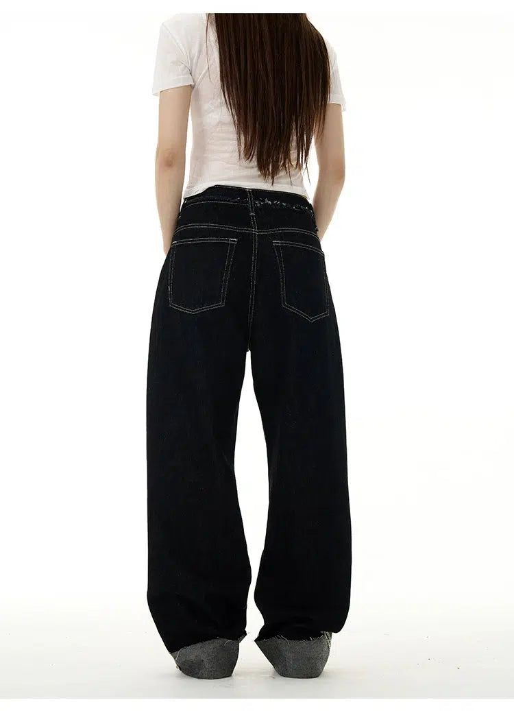 Folded Waist Straight Jeans Korean Street Fashion Jeans By 77Flight Shop Online at OH Vault