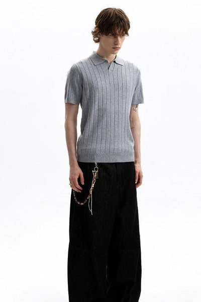 Textured V-Neck Knit Polo Korean Street Fashion Polo By A PUEE Shop Online at OH Vault