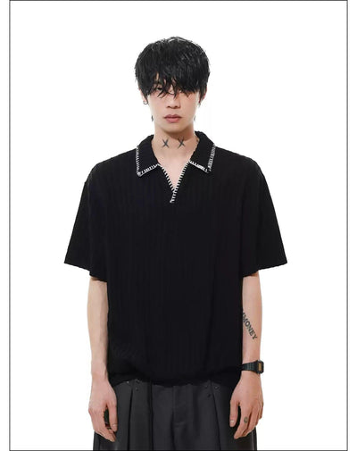 Contrast Stitched Collar Polo Korean Street Fashion Polo By Mr Nearly Shop Online at OH Vault