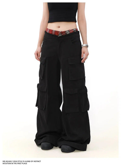 Plaid Double-Waist Cargo Pants Korean Street Fashion Pants By Mr Nearly Shop Online at OH Vault