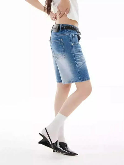 Washed Pleated Whisker Denim Shorts Korean Street Fashion Shorts By Funky Fun Shop Online at OH Vault