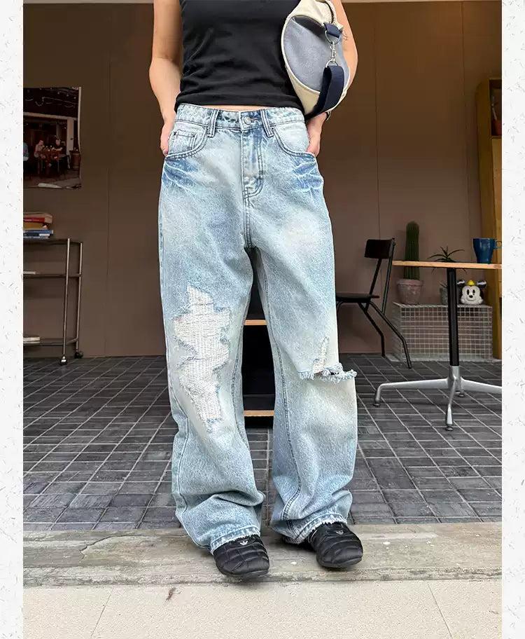 Distressed and Faded Straight Jeans Korean Street Fashion Jeans By Made Extreme Shop Online at OH Vault