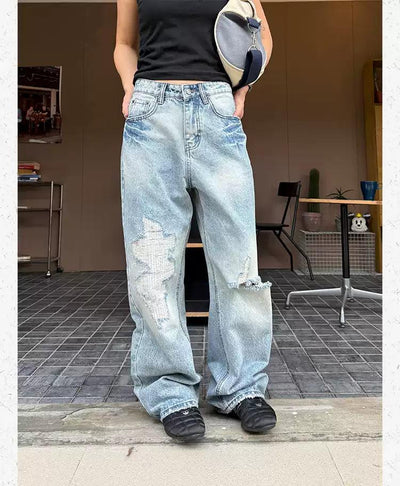 Distressed and Faded Straight Jeans Korean Street Fashion Jeans By Made Extreme Shop Online at OH Vault