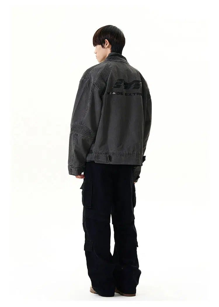 Distressed Logo Workwear Jacket Korean Street Fashion Jacket By A PUEE Shop Online at OH Vault