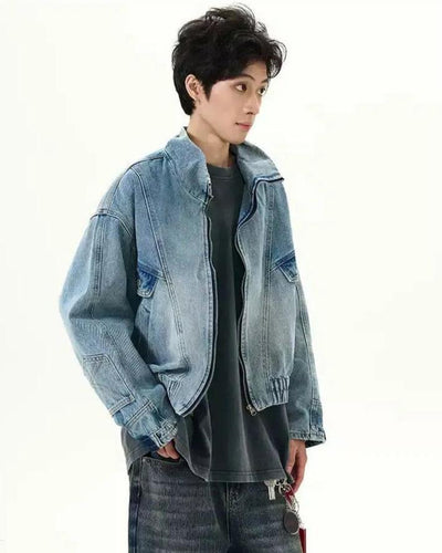 Washed Inverted Style Short Denim Jacket Korean Street Fashion Jacket By 77Flight Shop Online at OH Vault