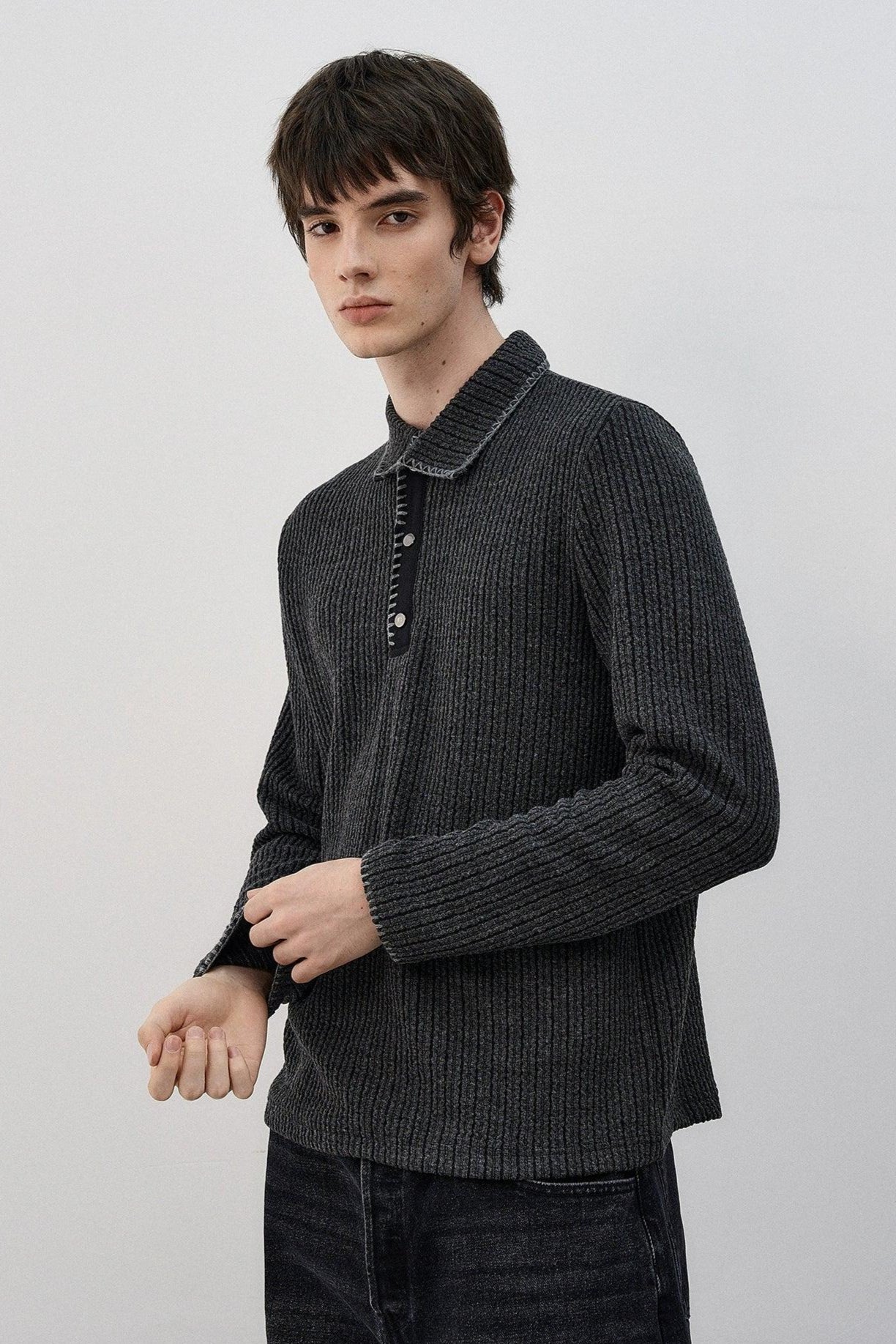 Collared and Textured Sweater Korean Street Fashion Sweater By MaxDstr Shop Online at OH Vault