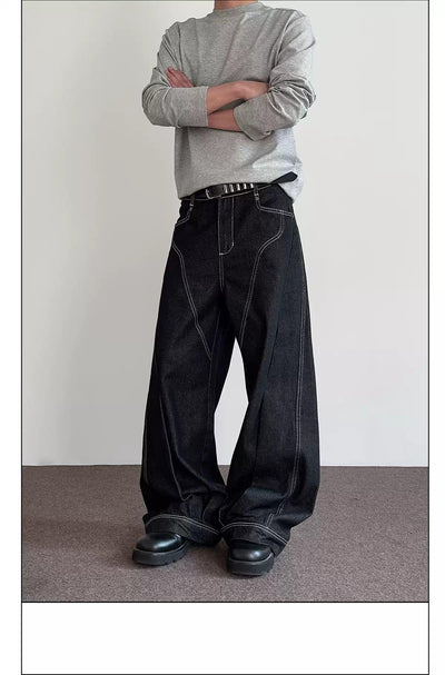 Multi-Pleated Topstitch Jeans Korean Street Fashion Jeans By A PUEE Shop Online at OH Vault