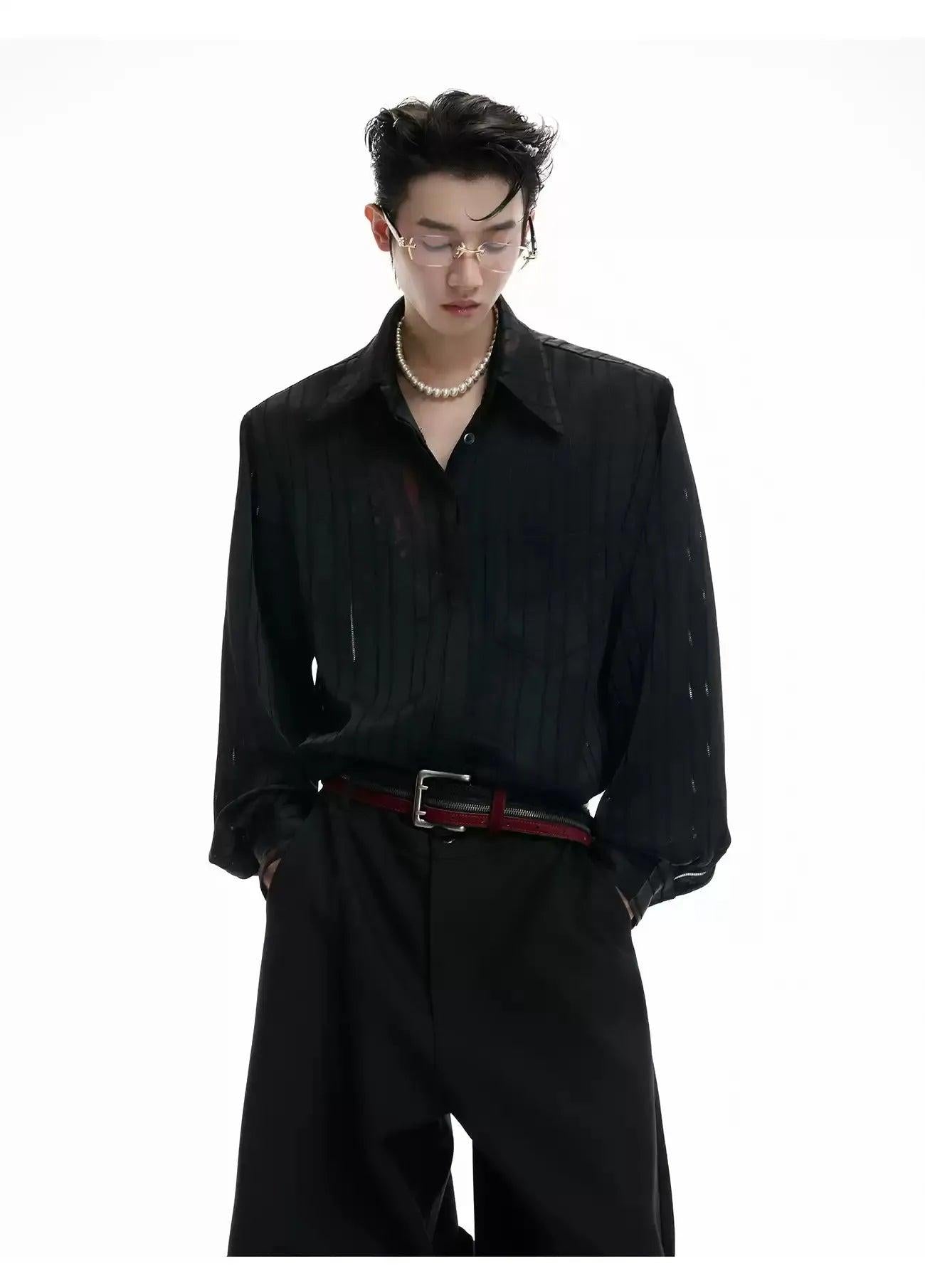 Line Textured Sheer Buttoned Shirt Korean Street Fashion Shirt By Argue Culture Shop Online at OH Vault