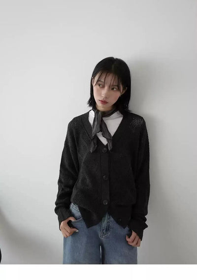 Hollow Pattern Knit Buttoned Cardigan Korean Street Fashion Cardigan By In Knots Shop Online at OH Vault