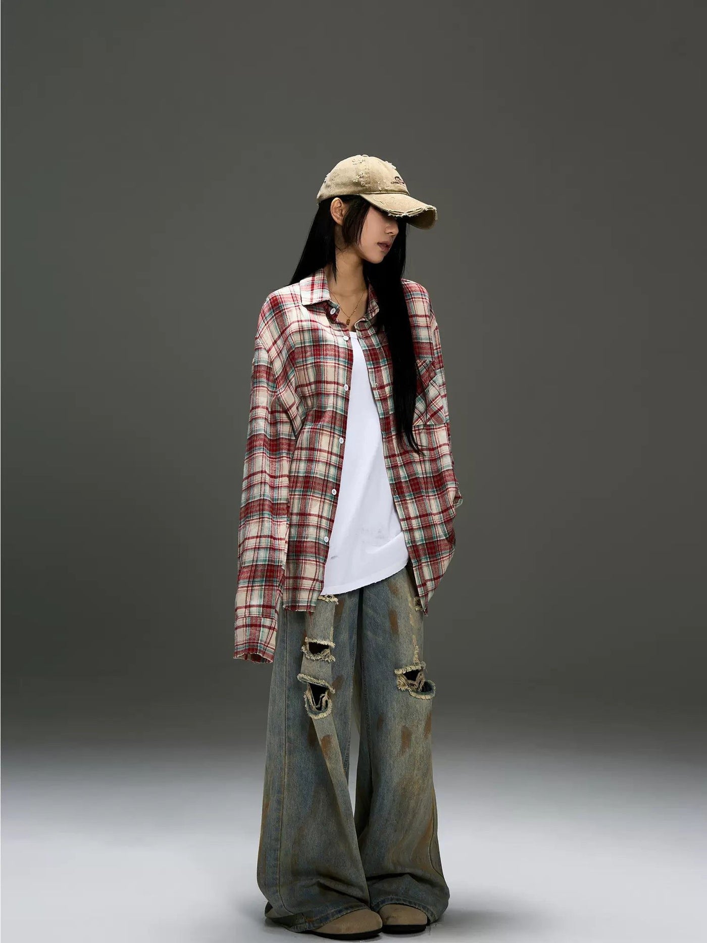 Oversized Plaid Pattern Shirt Korean Street Fashion Shirt By MaxDstr Shop Online at OH Vault