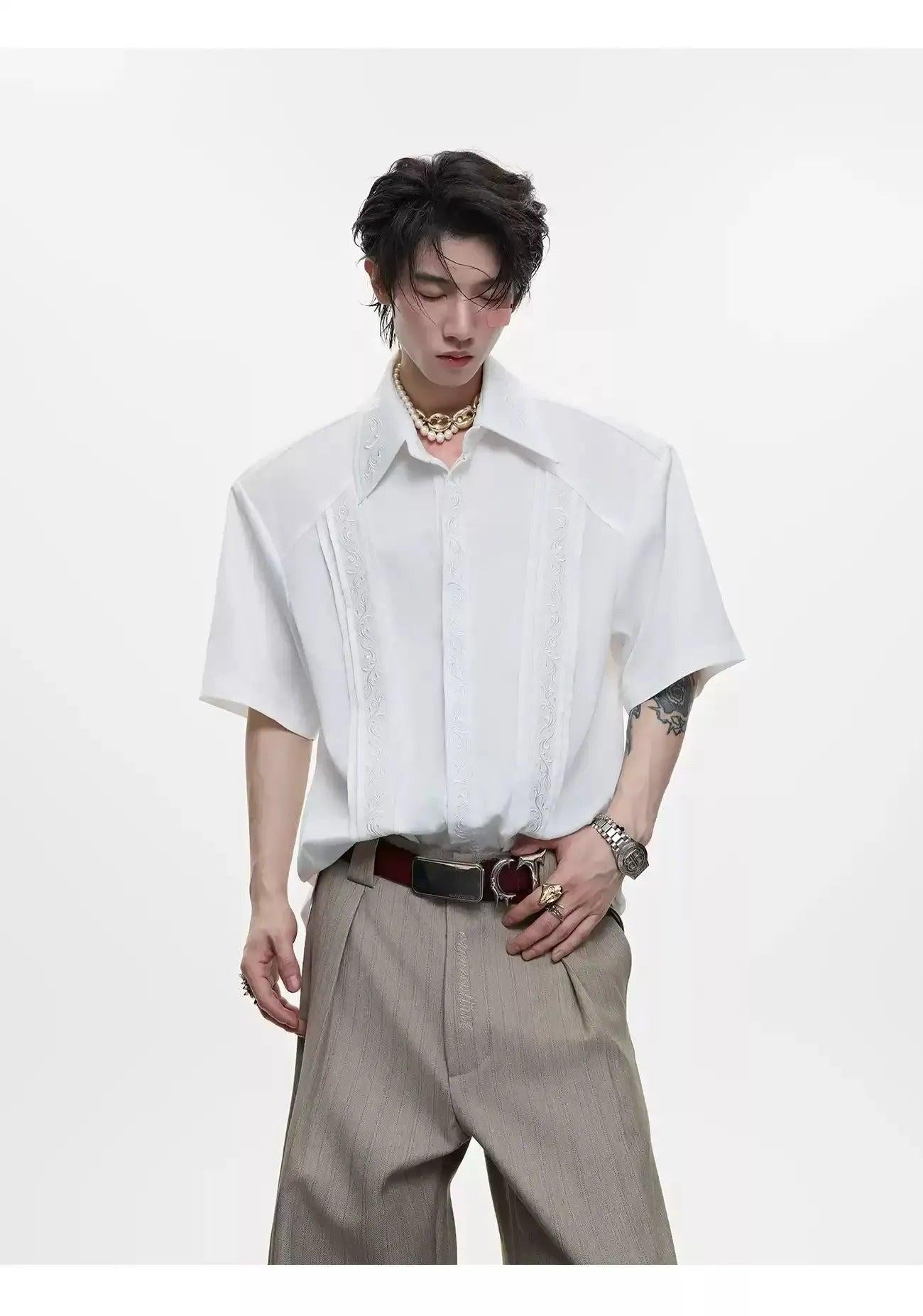 Structured Embroidery Shirt Korean Street Fashion Shirt By Argue Culture Shop Online at OH Vault