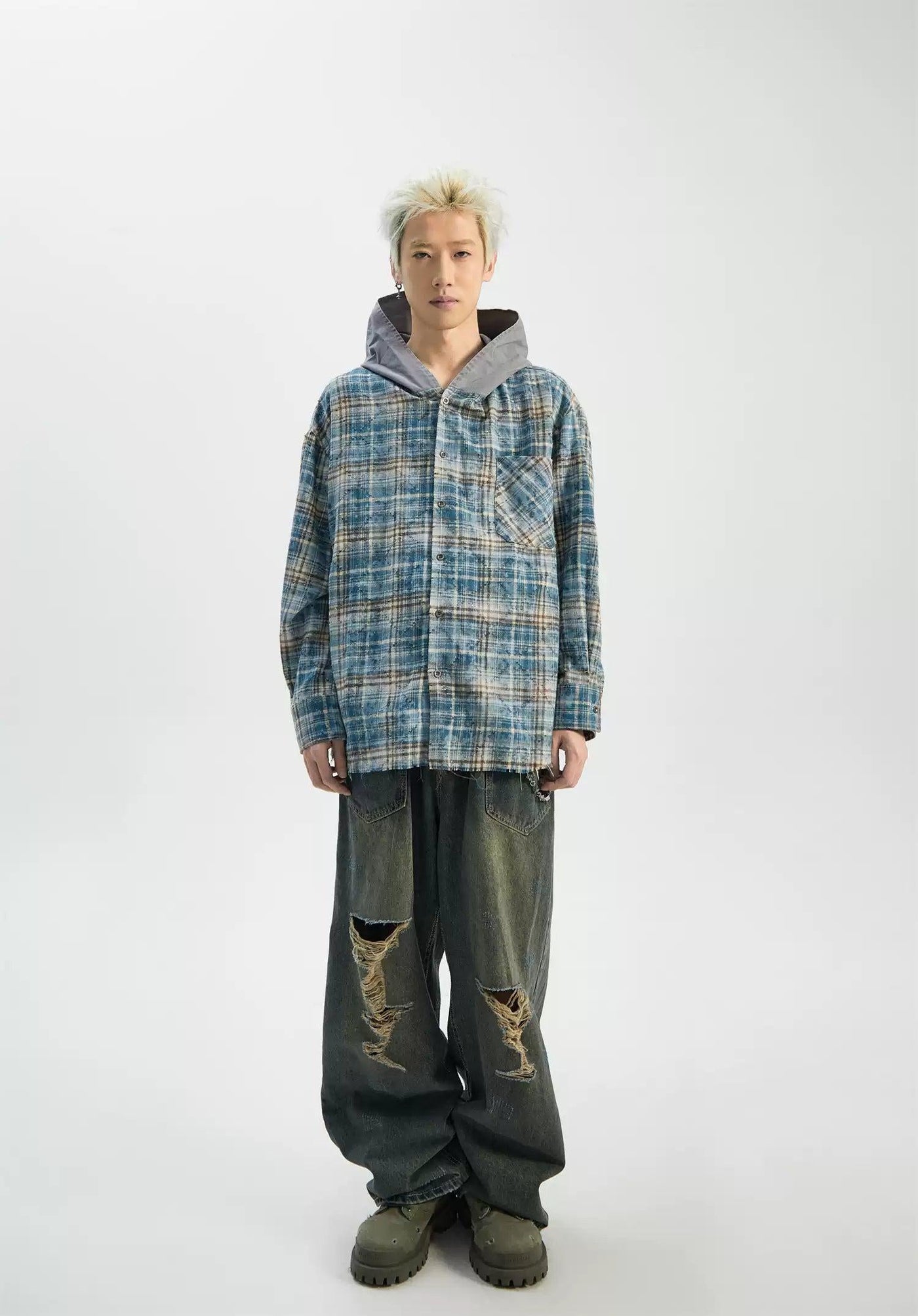 Plaid Tassel Hooded Shirt Korean Street Fashion Shirt By Ash Dark Shop Online at OH Vault