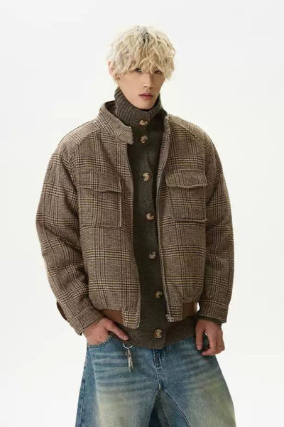 Breast Pocket Plaid Puffer Jacket Korean Street Fashion Jacket By A PUEE Shop Online at OH Vault