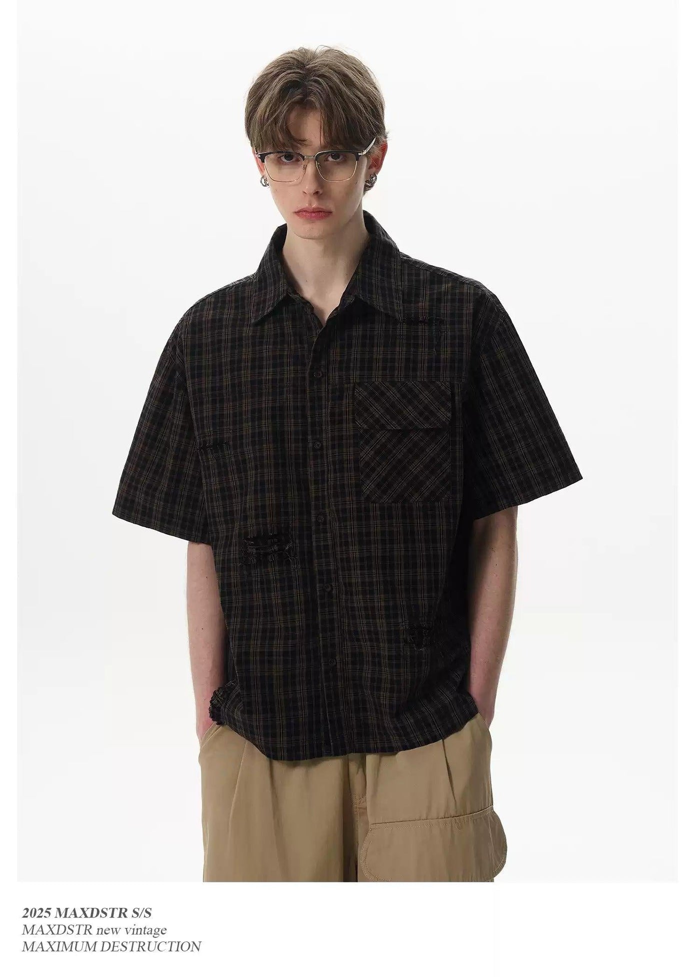 Classic Check Ripped Shirt Korean Street Fashion Shirt By MaxDstr Shop Online at OH Vault