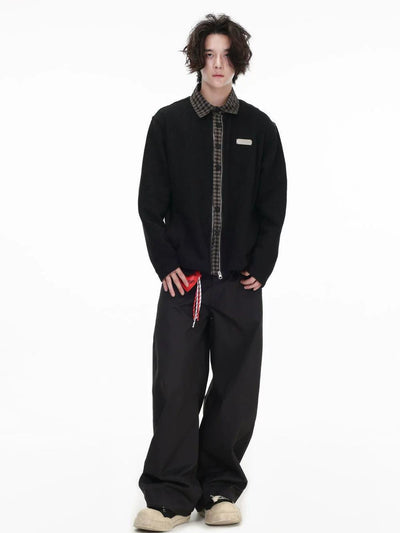 Plaid Spliced Waffle Knit Shirt Korean Street Fashion Shirt By INS Korea Shop Online at OH Vault