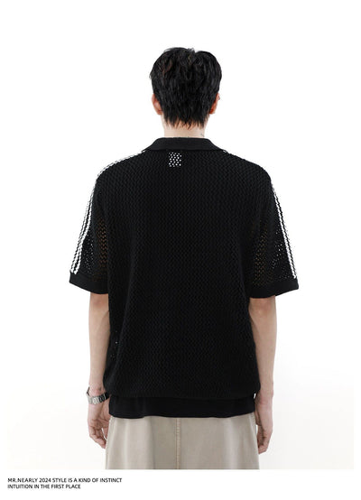 Sports Hollowed Knit Polo Korean Street Fashion Polo By Mr Nearly Shop Online at OH Vault