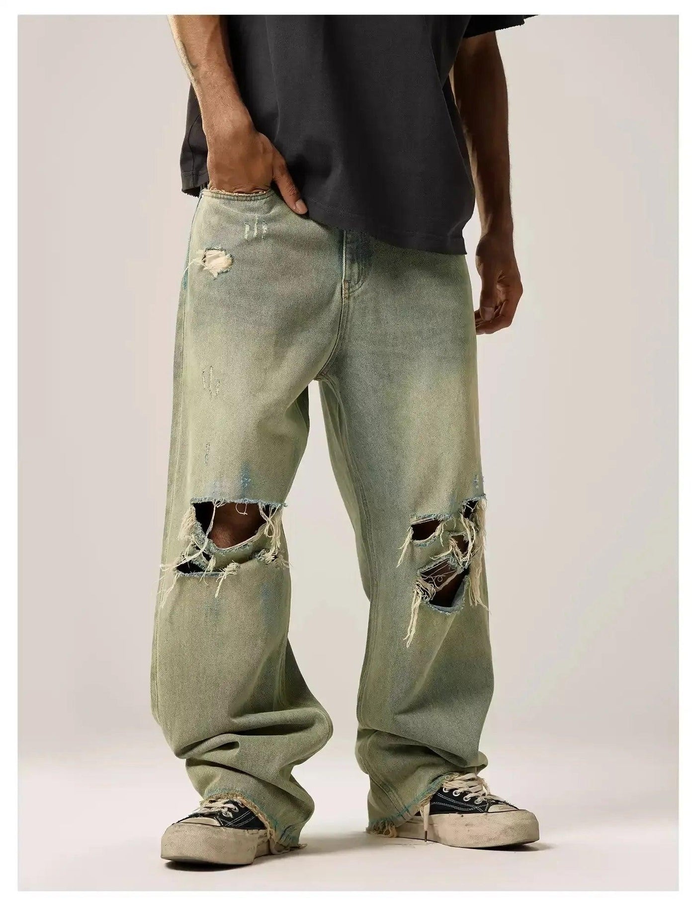 Sand Wash Ripped Knee Jeans Korean Street Fashion Jeans By Remedy Shop Online at OH Vault