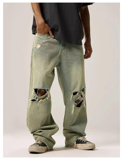Sand Wash Ripped Knee Jeans Korean Street Fashion Jeans By Remedy Shop Online at OH Vault