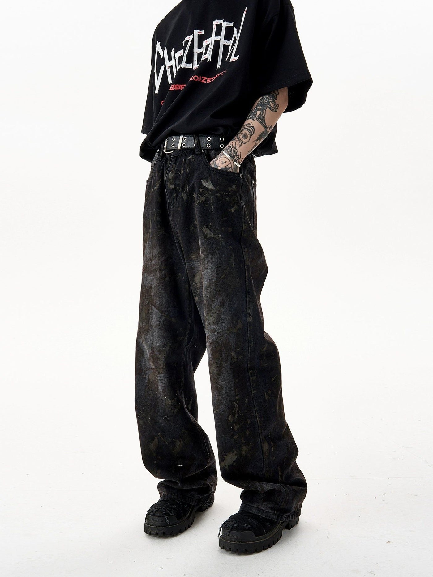 Washed Dirty Fit Straight Jeans Korean Street Fashion Jeans By Ash Dark Shop Online at OH Vault