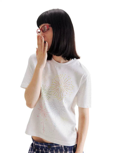 Fireworks Stitch Casual T-Shirt Korean Street Fashion T-Shirt By Conp Conp Shop Online at OH Vault