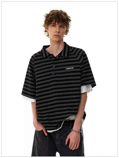 Striped Loose Fit Polo Korean Street Fashion Polo By Mr Nearly Shop Online at OH Vault