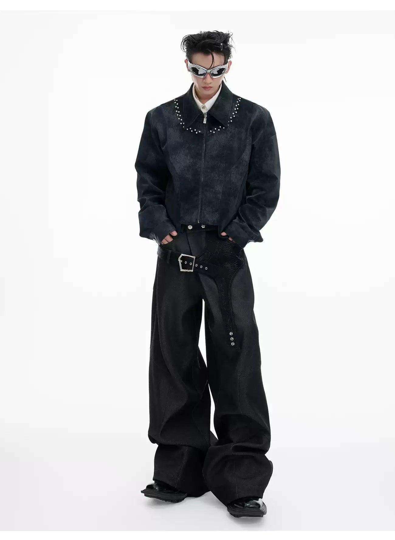 Buckled PU Leather Buckle Flared Pants Korean Street Fashion Pants By Argue Culture Shop Online at OH Vault