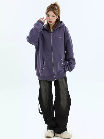 Pearled Lines Side Pockets Hoodie Korean Street Fashion Hoodie By INS Korea Shop Online at OH Vault