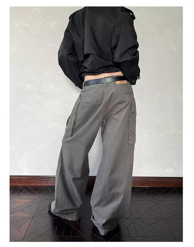Pleated Big Pocket Cargo Pants Korean Street Fashion Pants By A PUEE Shop Online at OH Vault