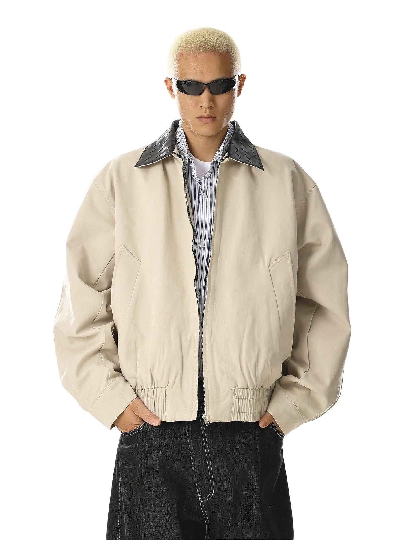 Woven Collared Zip-Up Jacket Korean Street Fashion Jacket By MEBXX Shop Online at OH Vault