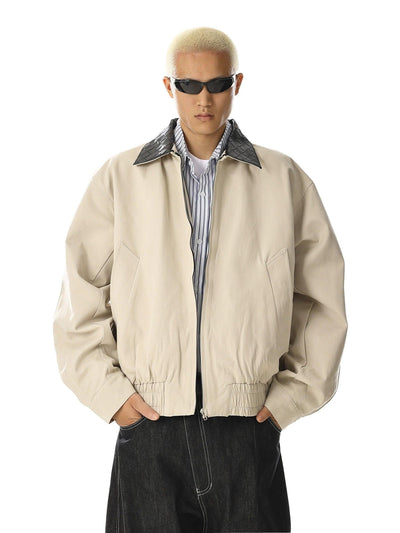 Woven Collared Zip-Up Jacket Korean Street Fashion Jacket By MEBXX Shop Online at OH Vault