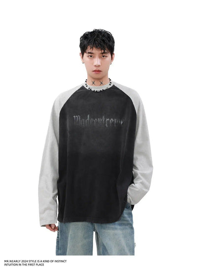 Faded Logo Raglan Sleeve Long Sleeve T-Shirt Korean Street Fashion T-Shirt By Mr Nearly Shop Online at OH Vault