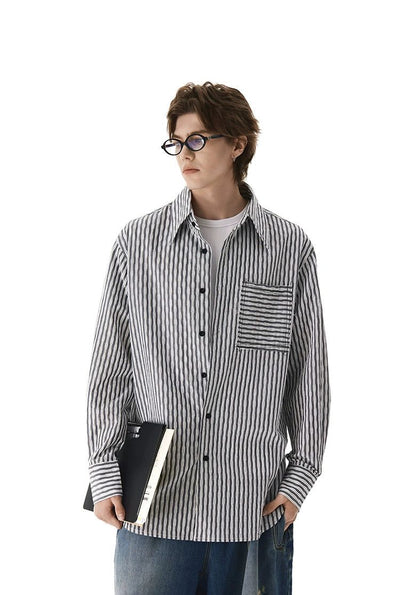 Curving Stripes Buttoned Shirt Korean Street Fashion Shirt By Cro World Shop Online at OH Vault