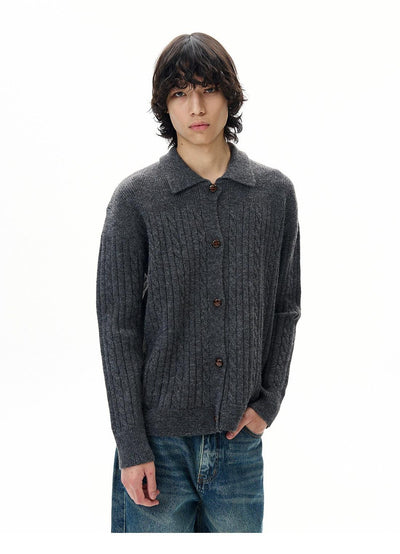 Cable Knit Collared Cardigan Korean Street Fashion Cardigan By 77Flight Shop Online at OH Vault