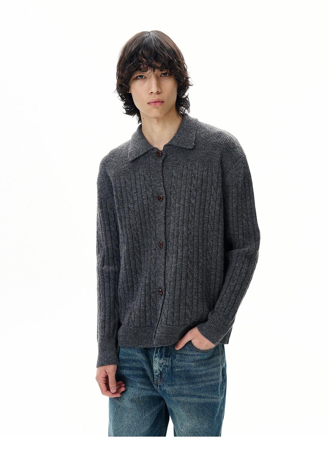 Cable Knit Collared Cardigan Korean Street Fashion Cardigan By 77Flight Shop Online at OH Vault