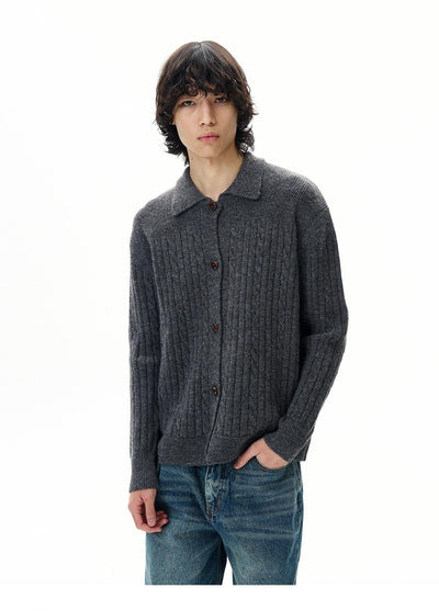 Cable Knit Collared Cardigan Korean Street Fashion Cardigan By 77Flight Shop Online at OH Vault