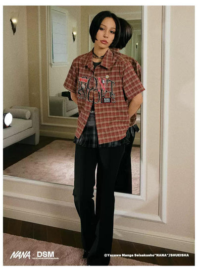 Plaid Logo Short Sleeve Shirt Korean Street Fashion Shirt By Donsmoke Shop Online at OH Vault