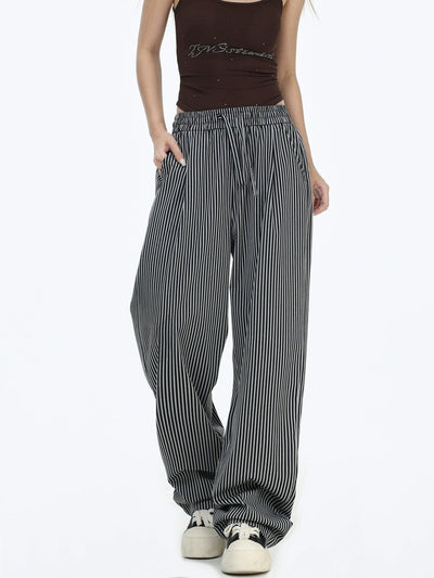 Elastic Waist Vertical Stripe Pants Korean Street Fashion Pants By INS Korea Shop Online at OH Vault