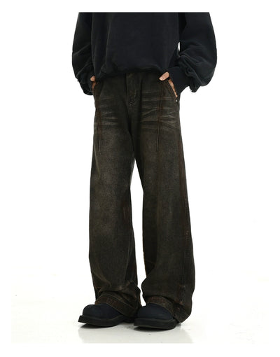 Faded Whiskers Straight Jeans Korean Street Fashion Jeans By MEBXX Shop Online at OH Vault
