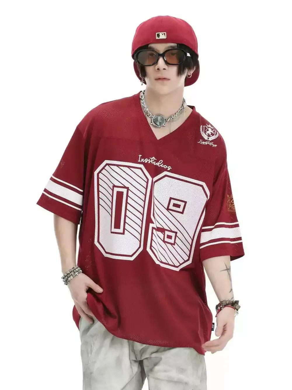 Mesh V-Neck Jersey T-Shirt Korean Street Fashion T-Shirt By INS Korea Shop Online at OH Vault