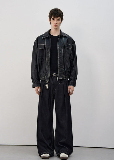 Smudged Outline PU Leather Jacket Korean Street Fashion Jacket By MaxDstr Shop Online at OH Vault