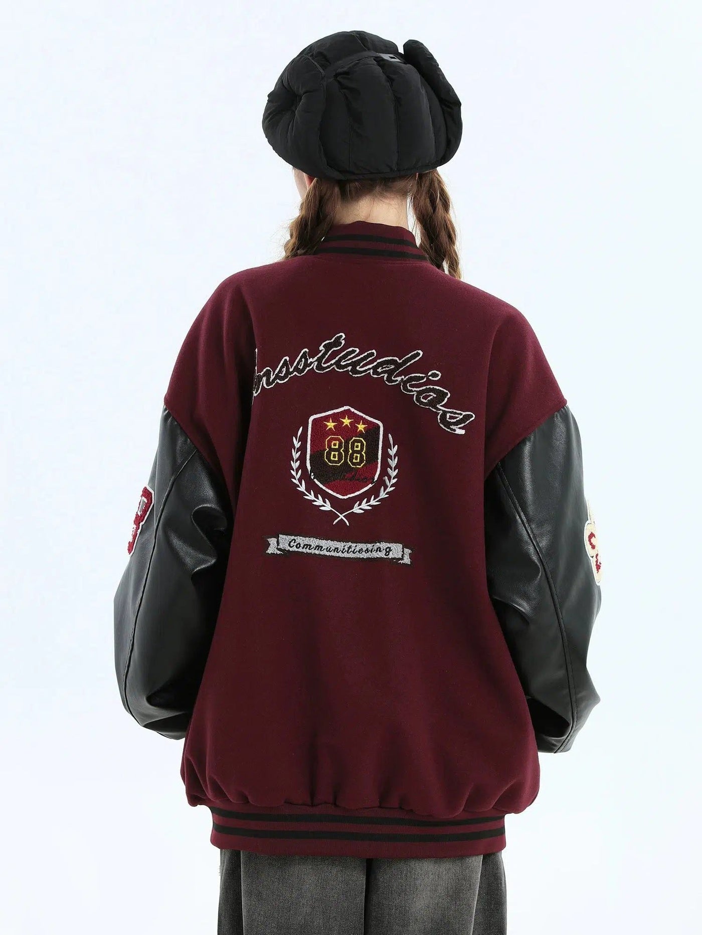 Stitched Badge Contrast Varsity Jacket Korean Street Fashion Jacket By INS Korea Shop Online at OH Vault