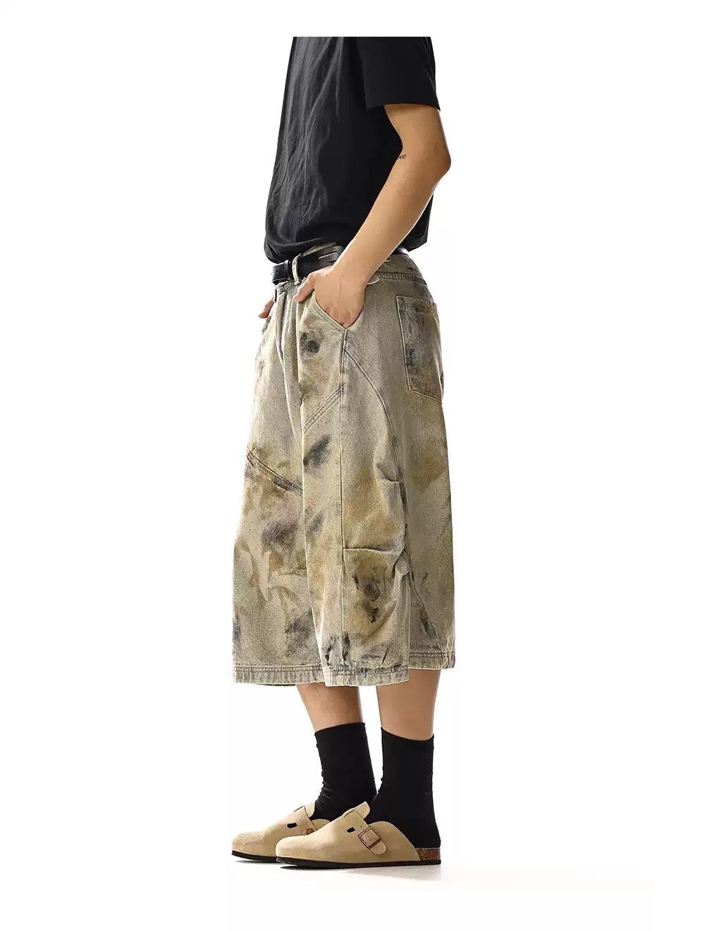 Smudges Spots Denim Shorts Korean Street Fashion Shorts By MEBXX Shop Online at OH Vault