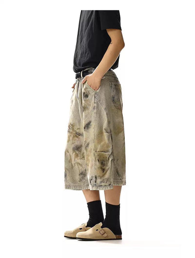 Smudges Spots Denim Shorts Korean Street Fashion Shorts By MEBXX Shop Online at OH Vault