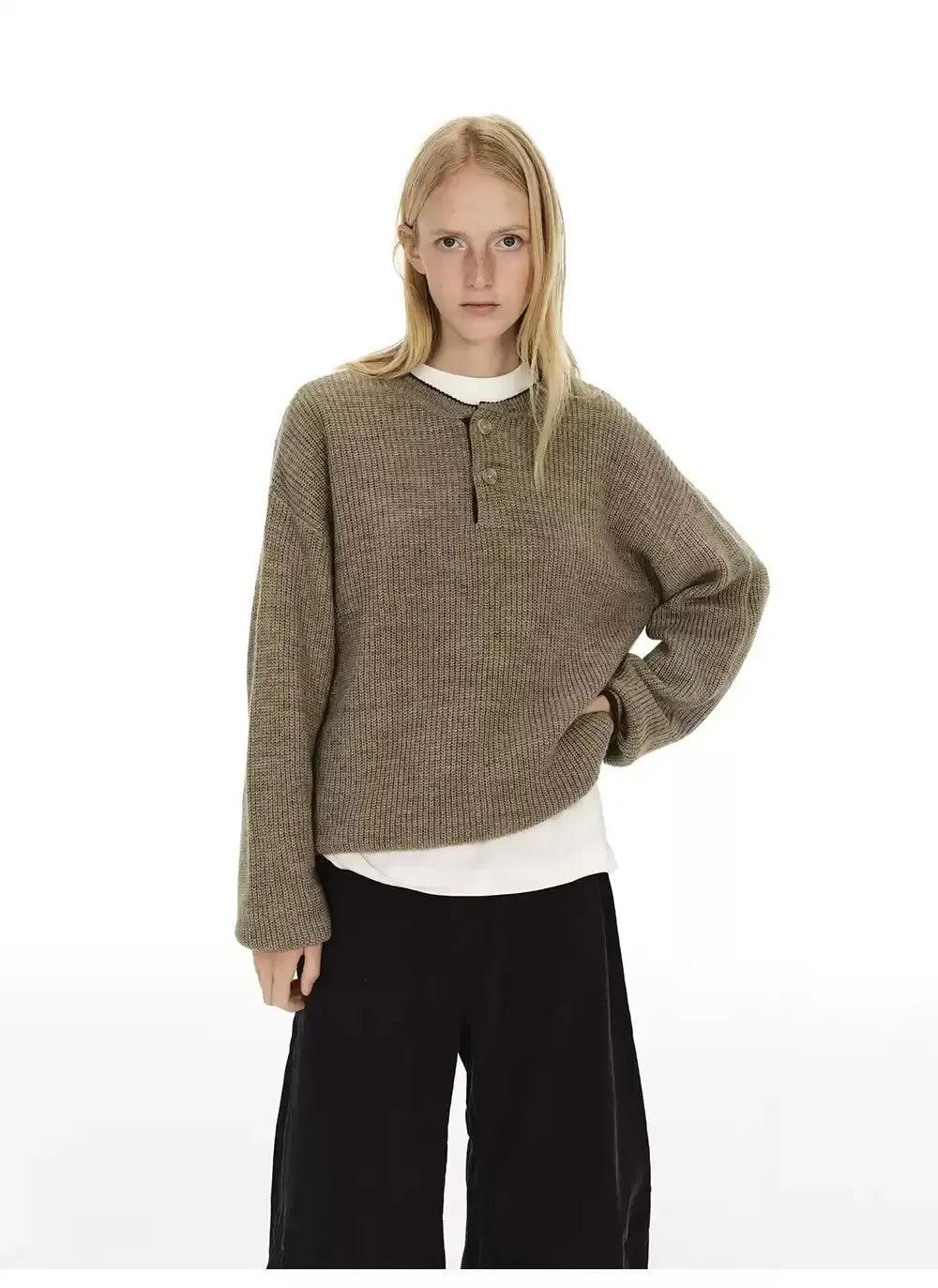 Sleek Plain Henley Collar Sweater Korean Street Fashion Sweater By Country Moment Shop Online at OH Vault