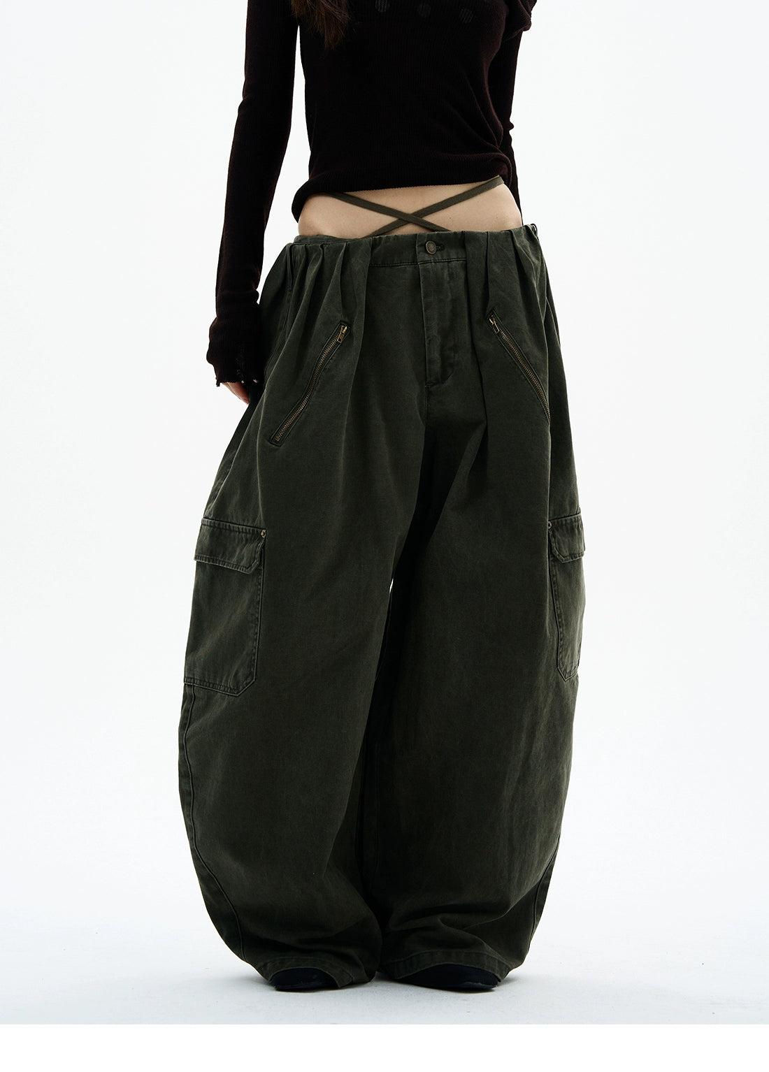 Pleated Barrel Cargo Pants Korean Street Fashion Pants By 77Flight Shop Online at OH Vault