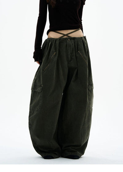 Pleated Barrel Cargo Pants Korean Street Fashion Pants By 77Flight Shop Online at OH Vault