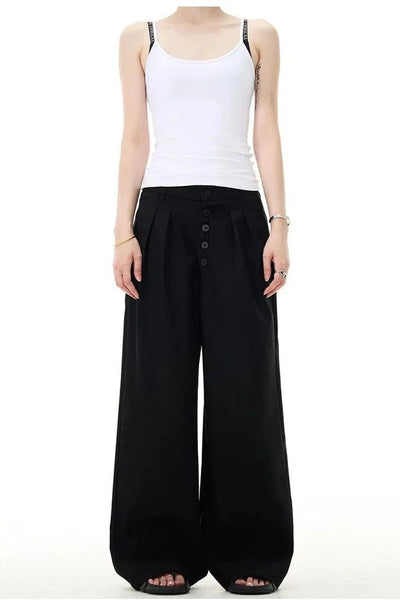 Button-Down Drape Trousers Korean Street Fashion Trousers By Mad Witch Shop Online at OH Vault